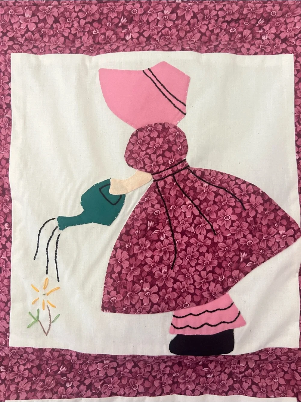 Vintage Handmade Sunbonnet Sue Overall Sam Appliqué Fabric Wall Hanging